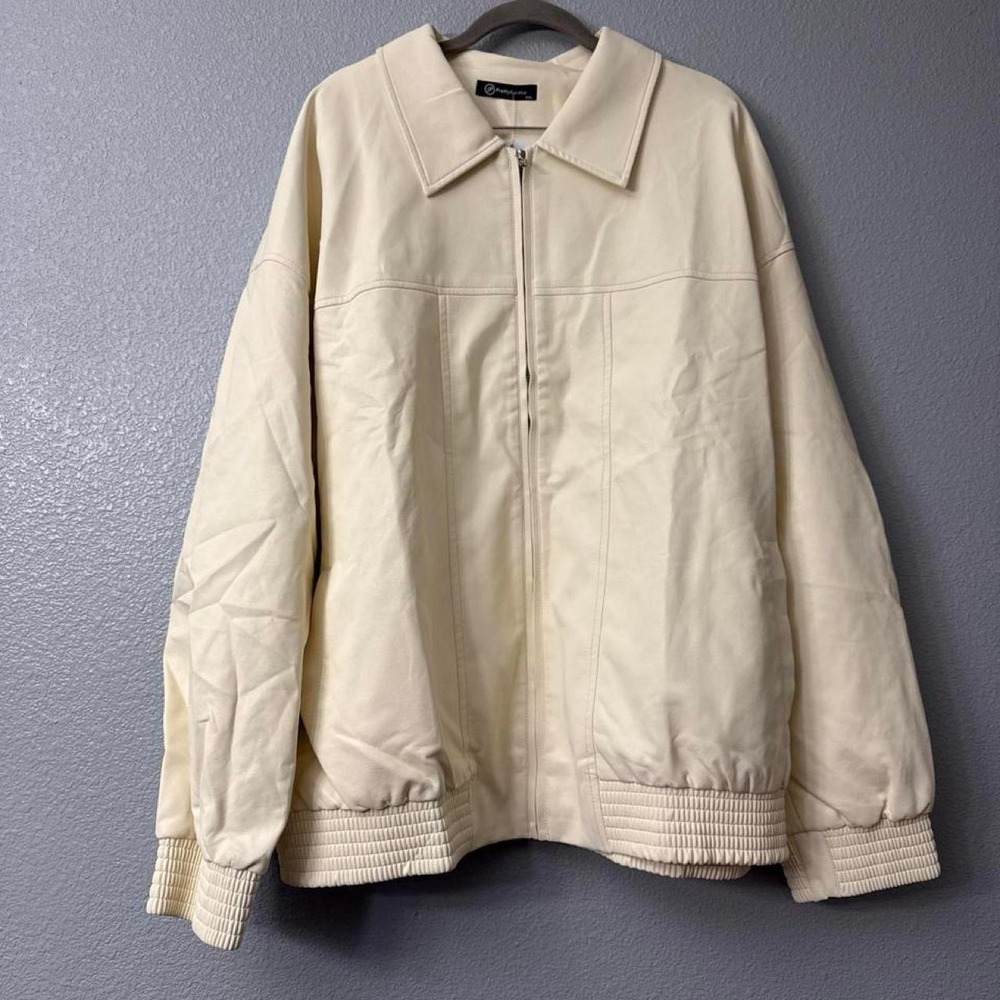 Pretty Garden Women's Cream Faux Leather Zippered Bomber Jacket